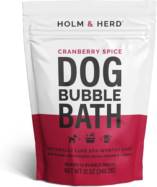 Dog Bubble Bath Shampoo Alternative – Cranberry Spice with Oatmeal, Honey & Coconut, Natural Pet Spa Soak, Gentle Puppy Wash, Dog Gift - 12 Baths (Cranberry Spice)