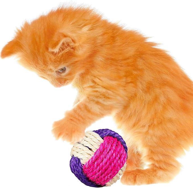Weewooday 6 Pieces Cat Toy Ball Sisal Ball Interactive Rolling Scratch Cat Toy (Random Color)