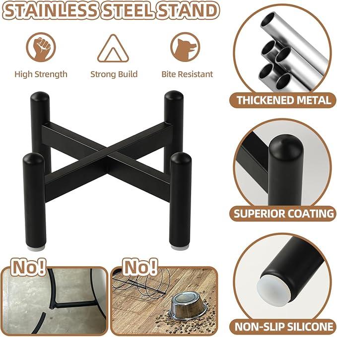 Elevated Slow Feeder Cat Bowl - Ceramic Cat Food Dish with Anti-Slip Stainless Steel Stand - Raised Maze Plate for Slow Eating - Ivory White