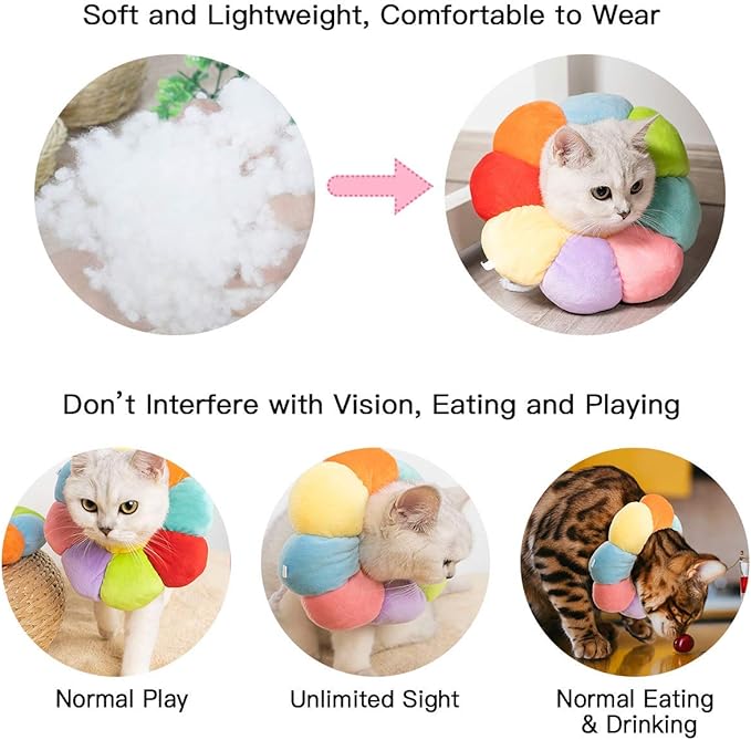 KUDES Cat Small Dog Recovery Collar, Cute Neck Cone After Surgery, Adjustable Pet E Collar, Wound Healing Protective Cone Surgery Recovery Elizabethan Collars for Small Pet (L(Within 14lb), Colorful)