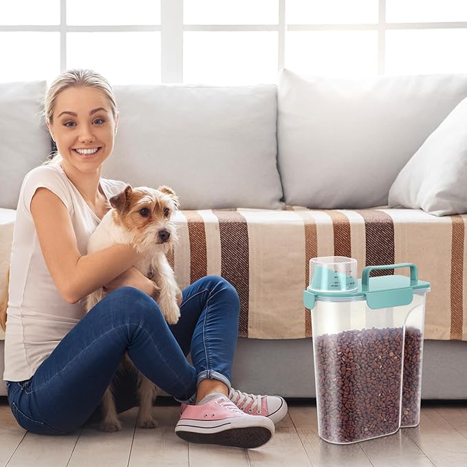 5-7Lbs Dog Cat Food Storage Container with Upgraded Large Nozzle BPA-free, 4 Snap Seals Plastic Pet Food Storage Containers with Handles (2, Elegant Blue, 5L)