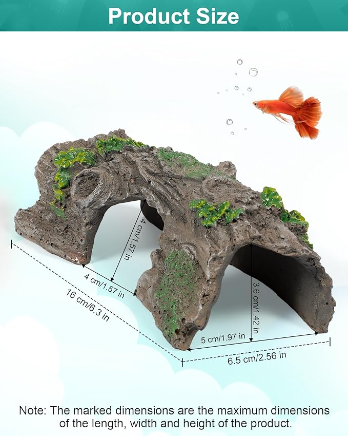 TRUVIC Fish Tank Decorations - Aquarium Cave Decor, Resin Hollow Tree Trunk Reptile Hide & Betta Log Hideout for 20 Gallon Tank, Fish Accessories Shelter Cave