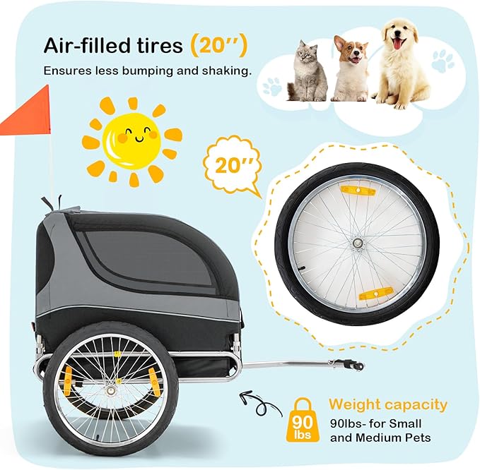 Dog Bike Trailer - HAPPAWS Dog Trailer for Bicycle, Cargo Cycle Trailers Wagon Cart Pet Bike Carrier w/ 3 Doors, Aluminum Wheels, Safety Flag, Easy to Connect&Disconnect, Collapsible to Store