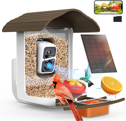 birdsnap® PAV- Smart Bird Feeder with Camera Solar Powered, 64GB Card & 2K HD Record Video Bird Camera Live with 5 DIY Add-ons, AI Identify Auto Capture, Ideal Gift for Birds Lover
