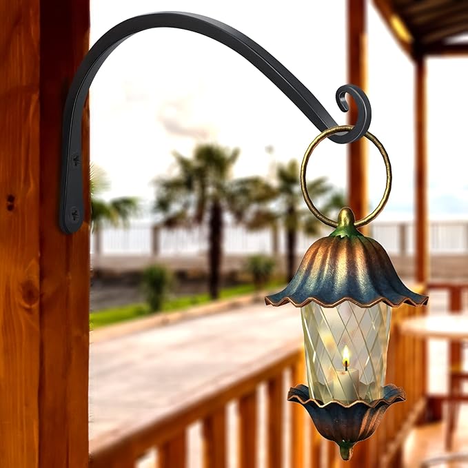 Gtongoko 2 Pack 12 Inch Plant Hangers Outdoor Metal, Plant Hooks for Wall Indoor, Outdoor Hooks for Hanging Bird Feeders, Plant Bracket, Lanterns, Wind Chinme, Black