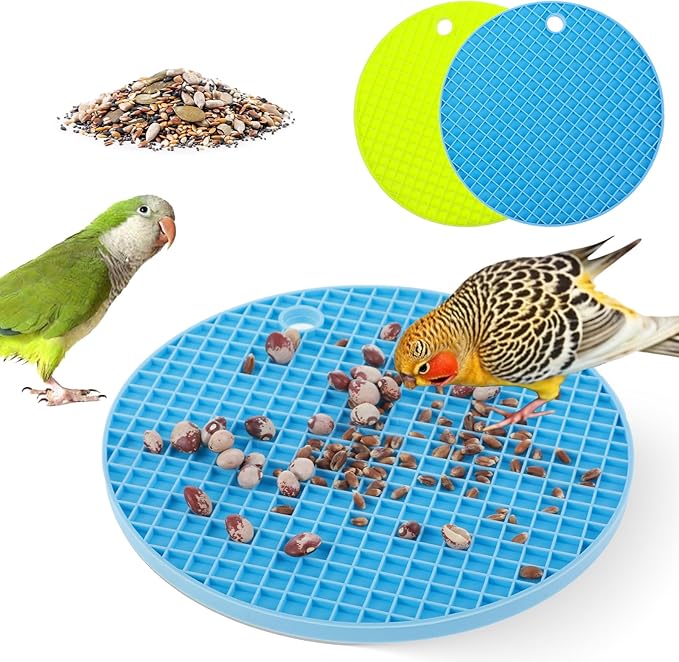 2Pcs Bird Foraging Mats, 6.3" Silicone Foraging Toys for Birds Enrichment-Foraging Toys for Parakeets, Cockatiels and Small Birds (Green/Light Blue)