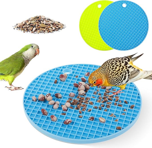 2Pcs Bird Foraging Mats, 6.3" Silicone Foraging Toys for Birds Enrichment-Foraging Toys for Parakeets, Cockatiels and Small Birds (Green/Light Blue)