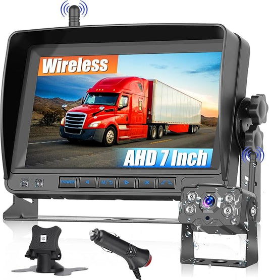 Hikity Wireless Backup Camera Trucks -7 Inch HD 1080P Rear View Camera Monitor Kit, IP68 Waterproof, 320ft Stable Signal, Wide Angle, Night Version, Plug and Play Monitor System for Car, RVs, SUVs