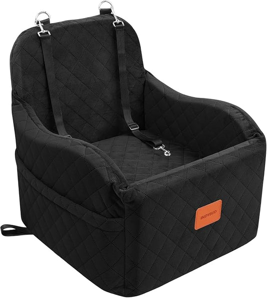 Small Dog Car Seat, Memory Foam Dog Booster Car Seats with Thick Cushion for Medium Dogs Under 35lbs, Detachable Washable Pet Carseat with Storage Pockets(Black, Medium)