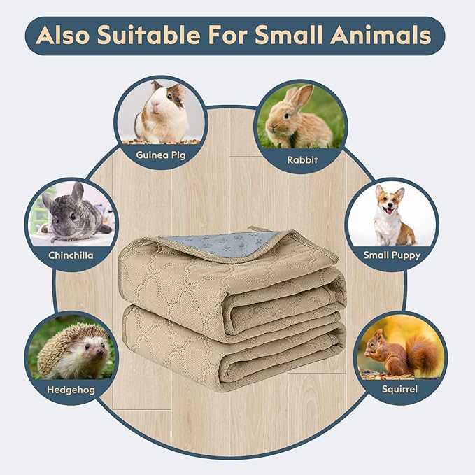 Washable Guinea Pig Cage Liner - 2 Pack Reusable Washable Pee Pads，Waterproof Guinea Pig Bedding for Small Animal - Rabbit Bunny Hamster Puppy (Cream, 24" X 47" - 2 Pack)
