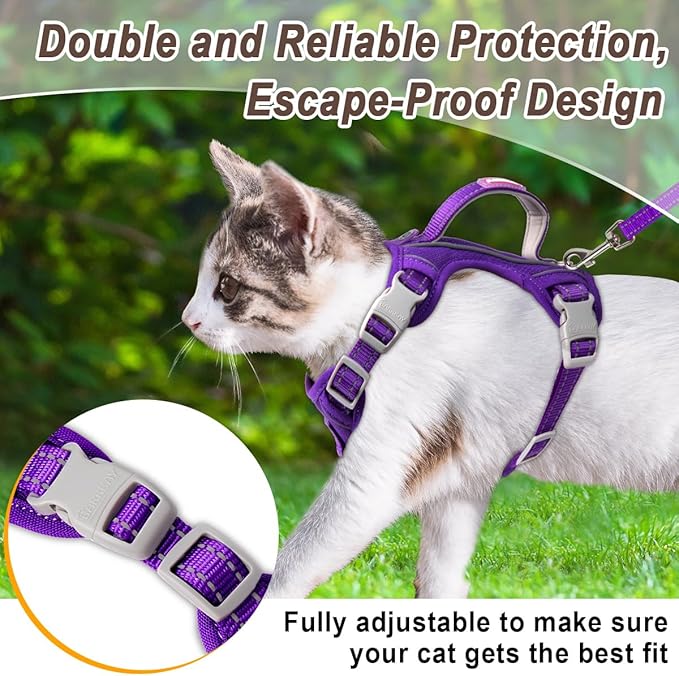 Cat Harness and Leash Set for Walking Escape Proof for Small Large cat Kitten Harness with ID tag Pocket (Purple,XXS)