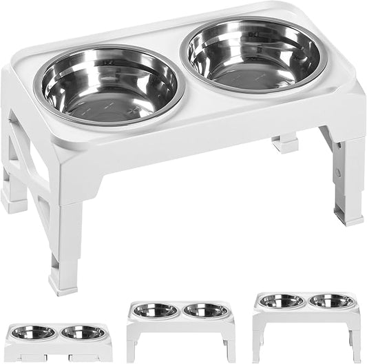 Hubulk Elevated Dog Bowls with 2 Stainless Steel Dog Food & Water Raised Bowls with No Spill Edge Non-Slip Stand Adjusts to 3 Heights(2.75", 6.0", 7.5") for Small Medium Dogs and Pet