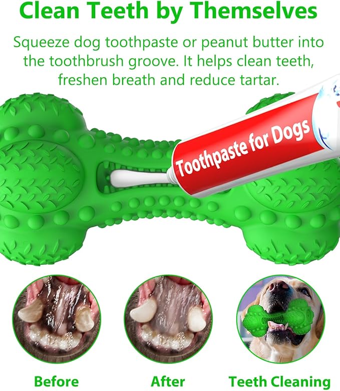SCHITEC Squeaky Dog Chew Toy for Aggressive Chewers Large Breed, Tough Interactive Teething Rubber Bone for Big Medium Dogs