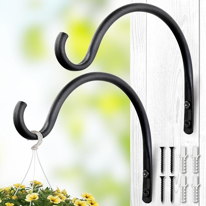 Qiang Ni Hanging Plant Bracket Hooks: 8 Inch Wall Plant Hook Planters and Decor - 2 Piece Rust-Resistant and Secure Brackets Maximize Your Outdoor Living Space