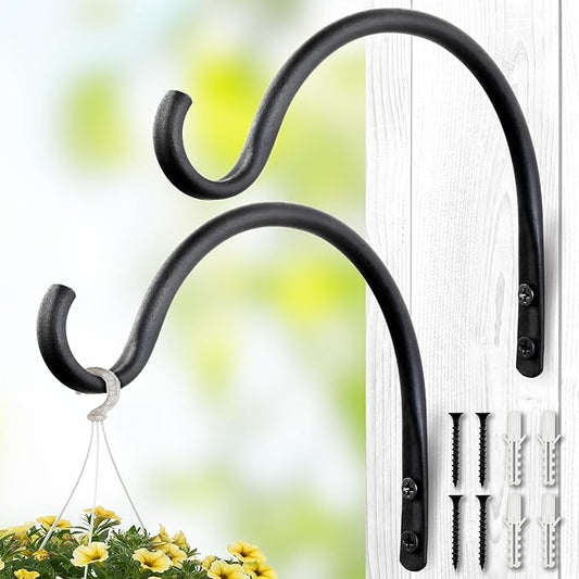 Qiang Ni Hanging Plant Bracket Hooks: 8 Inch Wall Plant Hook Planters and Decor - 2 Piece Rust-Resistant and Secure Brackets Maximize Your Outdoor Living Space