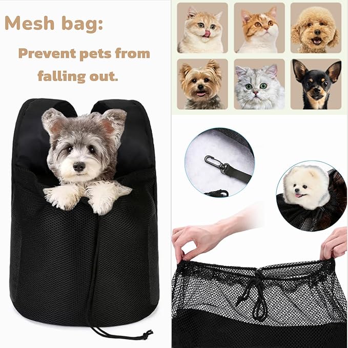 Dog Front Carrier Backpack,Ventilated Mesh Puppy Back Pack with Safety Belt,Adjustable Breathable Pet Carrier for Small Dogs Cats,Lightweight Doggy Backpack for Hiking Cycling Outdoor