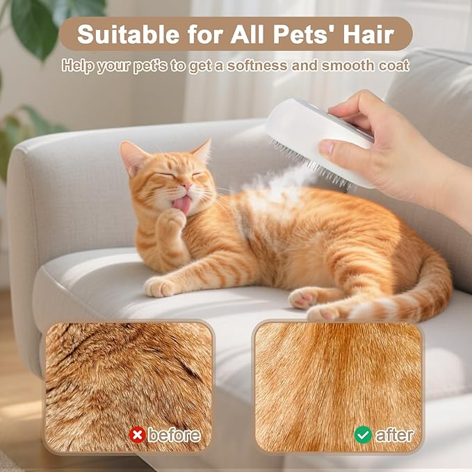Nepfaivy Cat Steam Brush for Shedding - Steaming Cat Brushes for Indoor Cats with Release Button, Steam Slicker Brush for Dogs, Rechargeable Pet Spray Water Hair Removal Comb for Massage, Grooming