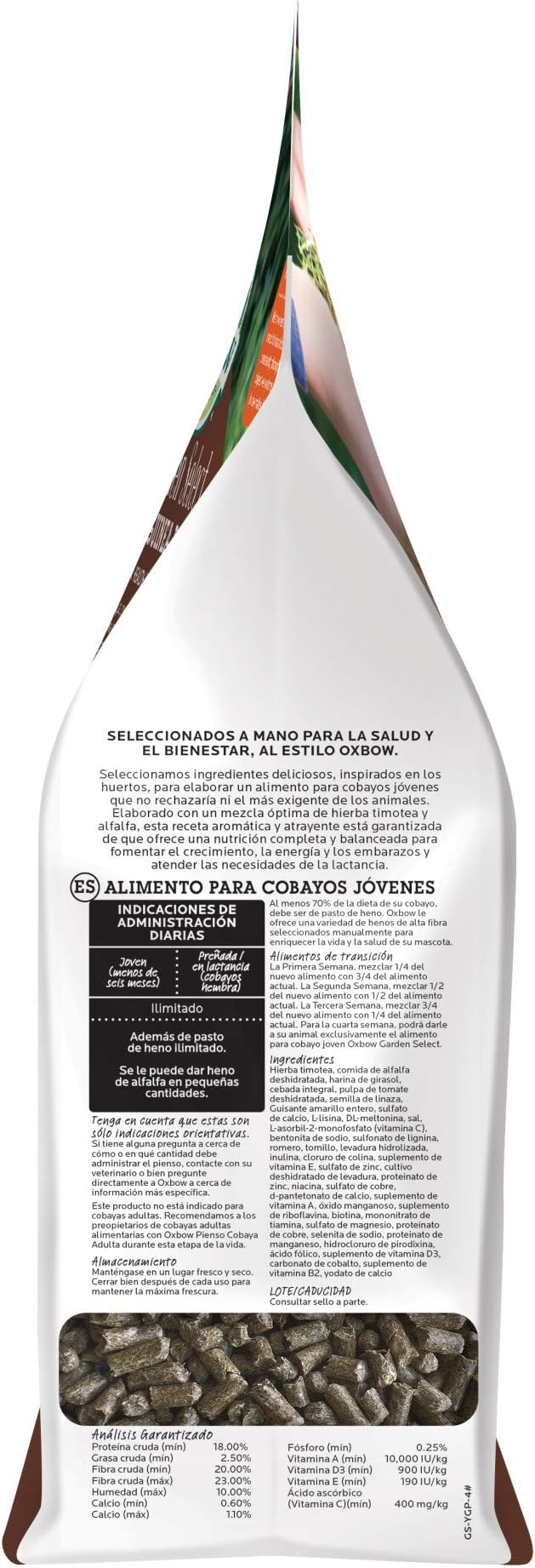 Oxbow Garden Select Young Guinea Pig Food, Alfalfa & Timothy Hay Guinea Pig Pellets, High Fiber for Digestive Health, Vitamin & Mineral Pet Food Pellets, Small Pet Products, Made in USA, 4 lb Bag