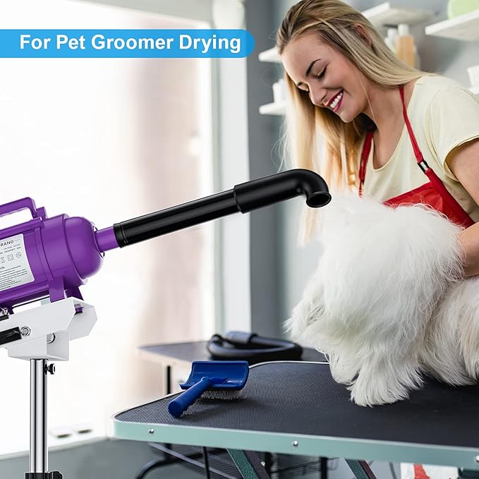Burano Dog Dryer Stand, 4.3HP Variable Air Speed & Heat Pet Dryer with Stand, High Velocity Dog Pet Stand Grooming Dryer, Fluffy Dry