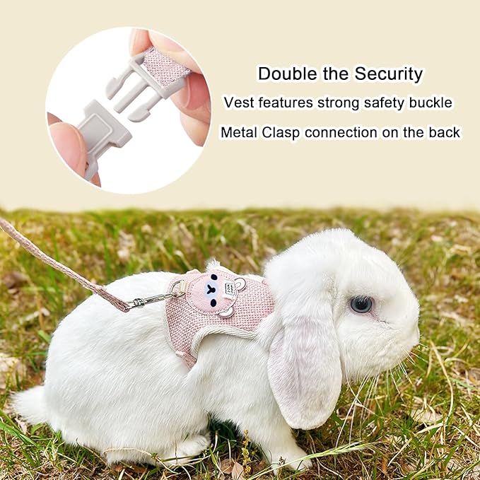 2-Pack Rabbit Harness and Leash Set – Adjustable Small Animal Vest Harness with Safety Buckle – Breathable & Lightweight – Ideal for Rabbits, Ferrets, Guinea Pigs, and Cats (Pink)
