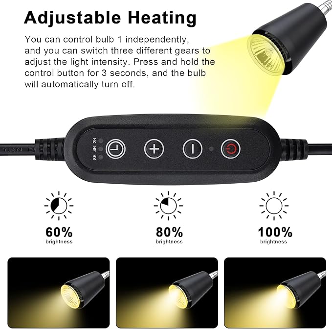 Reptile Heat Lamps, UVA/UVB Turtle Heat Lamp,Turtle Aquarium Light Bulbs, Heating Lamps with Cycle Timer, 360° Rotatable Heat Lamp for Lizard Turtle Snake Aquarium Aquatic Plants,2 Heat Bulbs