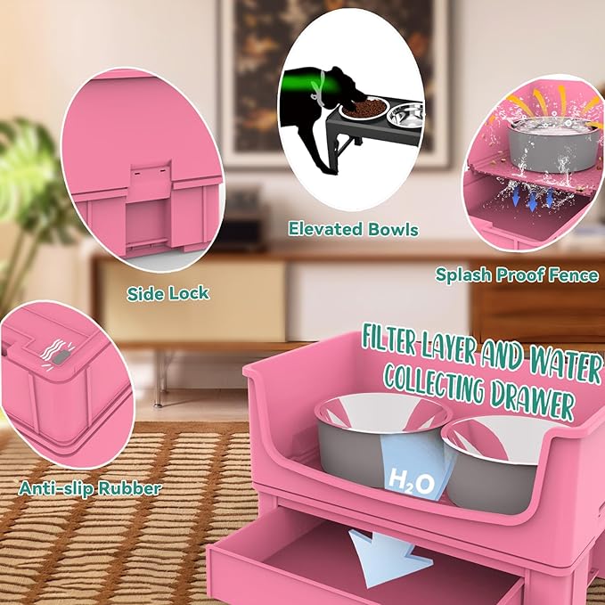 Mess Proof Dog Bowls, No Mess Dog Food and Water Bowl Set, No Spill Pet Feeder with 2 Stainless Steel Bowls for Medium Dogs