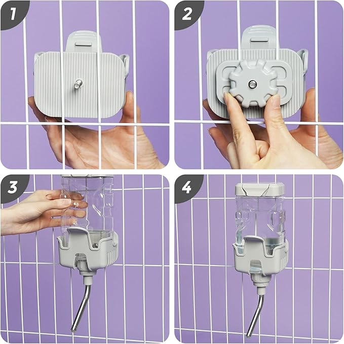 Vannon Small Animal Water Dispenser for Cage, 25oz Auto Feeding Crate Water Bottle for Rabbit, Chinchilla, Ferret, Guinea Pig, Squirrel, Hedgehog, Pet Nozzle Diameter: 10mm, BPA Free, Grey