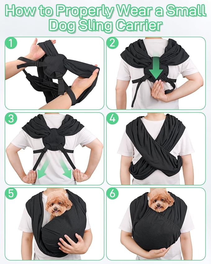 Dog Sling Swaddle Carrier Small Dog Cat Front Facing Carrier for Chest, Hands Free Puppy Carrying Sling Hold for Small Pet up to 13lbs, Adjustable Size, Reducing Back Stress (Black)