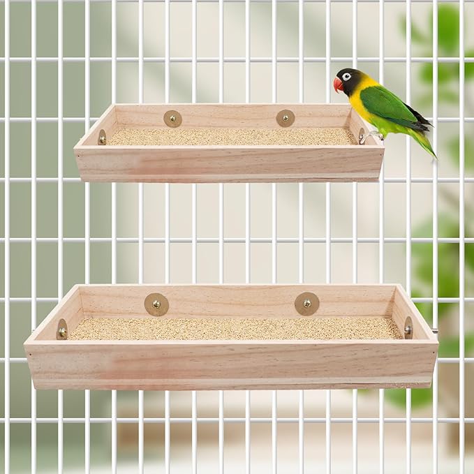 Bird Feeding Cups, Natural Wooden Parrot Perch Stand, Birds Food Dish, Parakeets Feeder Bowl, Cage Accessories for Small Animals Rat Hamster Guinea Pig Chinchillas Budgies Cockatiels Love Birds