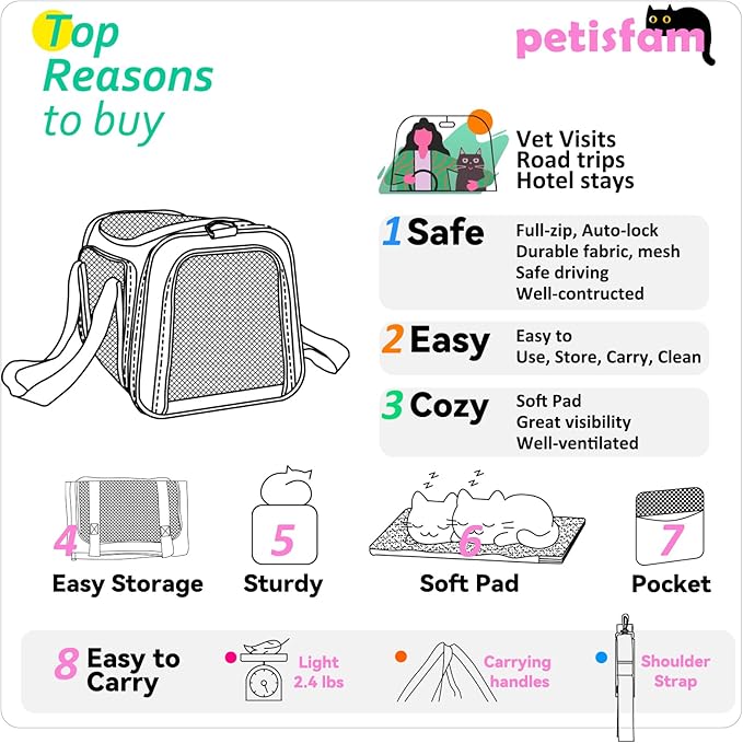 petisfam Easy Load Pet Carrier for Medium Cats and Small Dogs