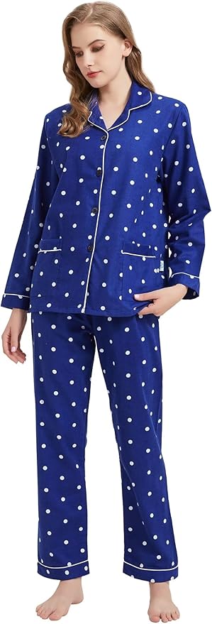 GLOBAL Flannel Pajamas for Women 2-Piece Comfy and Cozy Flannel Pj Set Cotton Loungwear