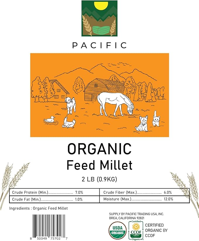 PACIFIC Organic Petfood Organic Feed Millet - Millet Bird Seed | Rich with Fiber & Minerals | USDA and CCOF Certified | Packed in USA - 2Lbs