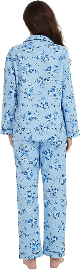 GLOBAL Flannel Pajamas for Women 2-Piece Comfy and Cozy Flannel Pj Set Cotton Loungwear