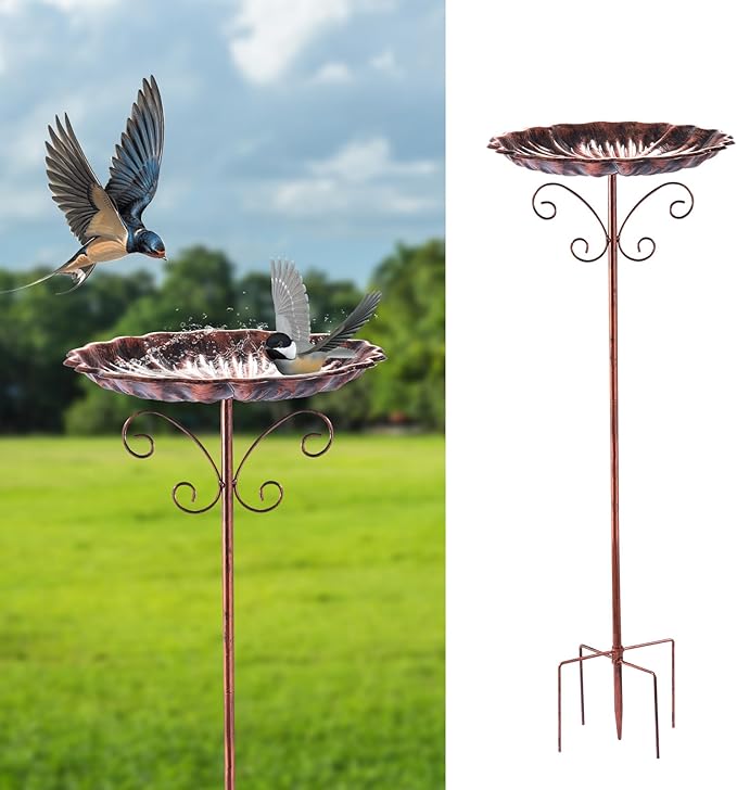 Small Metal Bird Bath for Outside, 10" Dia Bowl Bird Baths Feeder Bowl for Outdoors, Vintage Birdbaths Standing for Garden Patio Yard Lawn Decor (Bronze)