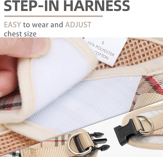 PUPTECK Adjustable Dog Harness Collar and Leash Set Step in No Pull Pet Harness for Small Medium Dogs Puppy and Cats Outdoor Walking Running, Soft Mesh Padded Reflective Vest Harnesses, Khaki XL