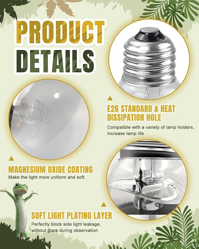 Heat Lamp Bulbs, 100 Watt Reptile Heat Bulb, Full Spectrum UVA UVB Light Bulb, Natural Daylight, Basking Spot, Sun Light for Reptile and Amphibian 1 Pack