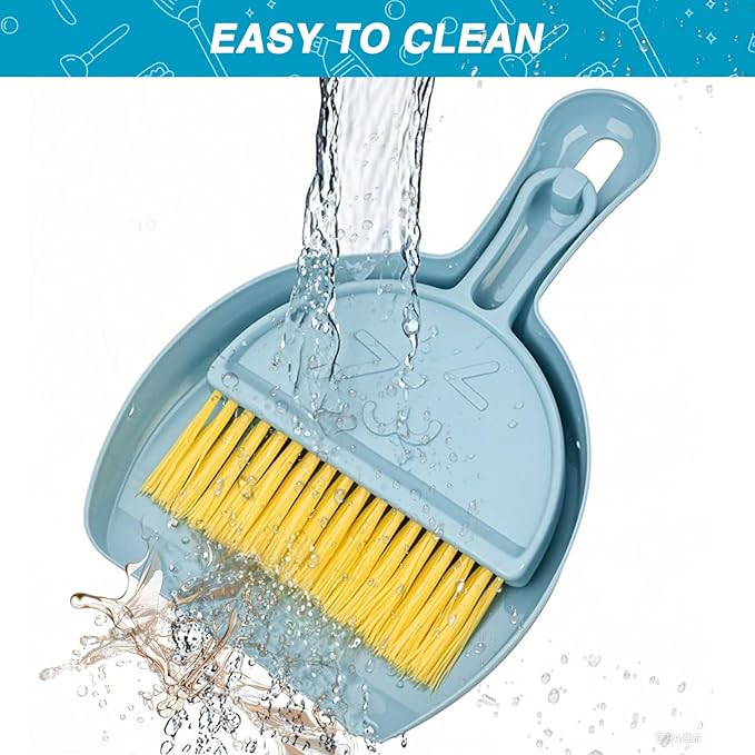 RYPET Pet Cage Cleaning Tool-Small Broom and Dustpan Set, Mini Dustpan and Whisk Brush Set for Guinea Pig Chinchilla Hamster Ferret Hedgehog Rabbit Reptile, Cage Cleaner for Small Animal Waste Bule