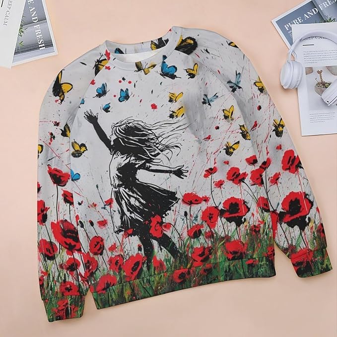 Long Sleeve Shirts for Women Cat Oil Painting Shirt 3D Graphic Sweatshirts Fall Pullover Crewneck Vintage Boho Tops
