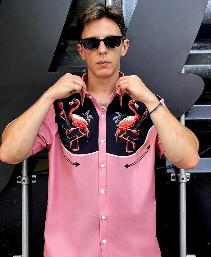 Men’s Hawaiian Shirt Western Cowboy Symmetrical Print Short Sleeve Button Down Casual Beach Holiday Summer Shirt