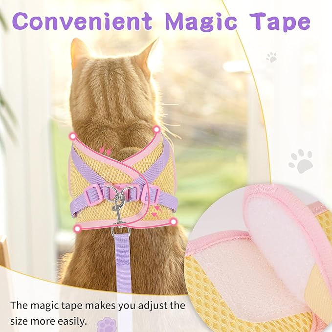 Cat Harness and Leash Set for Walking Escape Proof, Adjustable Kitten Harness Breathable Mesh with Reflective Strips Harness with Flower for Kitty Puppy Bunny Purple XS