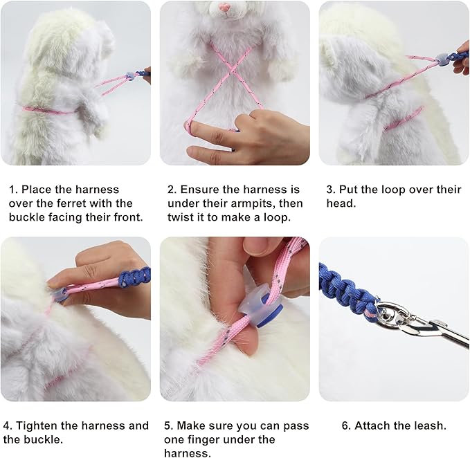 2pcs Figure 8 Harness and Leash with Reflective Strap and Bell for Ferrets, Rabbits, Bearded Dragon, Guinea Pig, Chinchilla and Hamster Small Animal Harness (Blue+Orange)