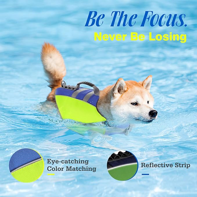 Pawaboo Dog Life Jacket, Reflective Safety Vest with Adjustable Pet Life Preserver, Ripstop Dog Lifesaver for Swimming, Boating - Bright Yellow, M