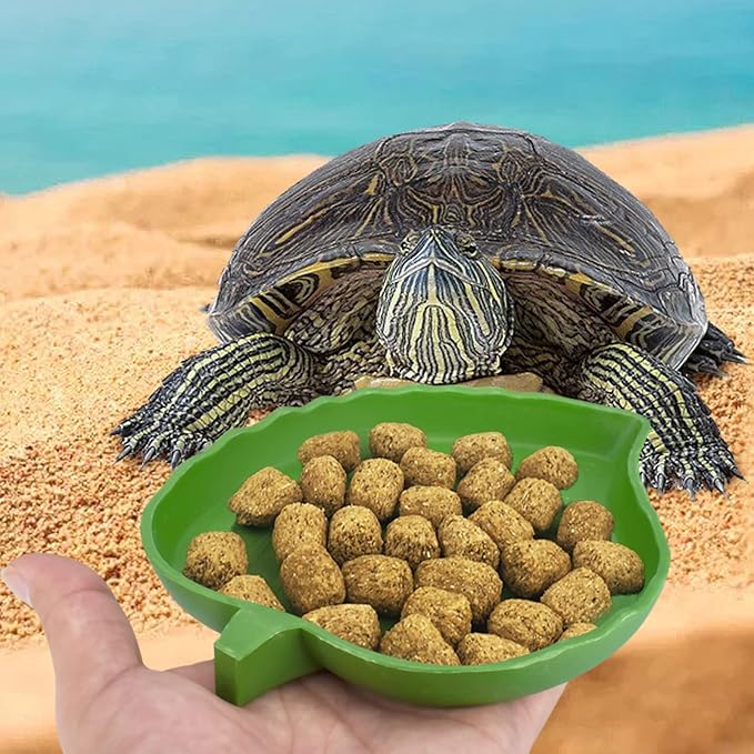 Leaf Shape Reptile Food Water Bowl 2 Pieces Reptile Plate Dish Drinking Bowl for Tortoise Corn Snake Crawl Pet Drinking and Eating, 2 Sizes