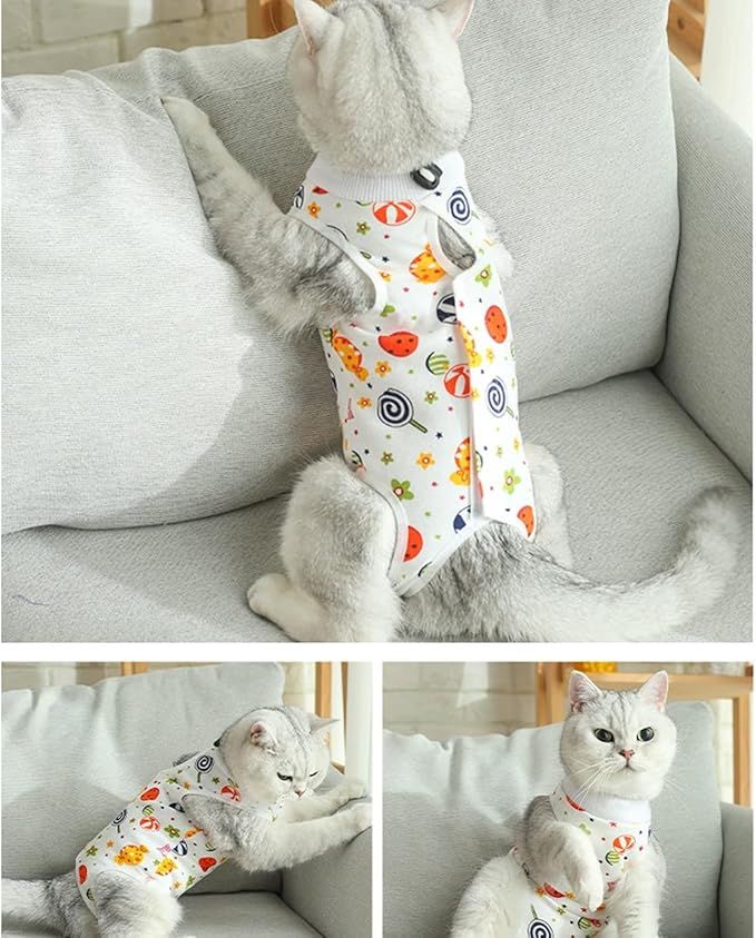 3 PCS Cat Recovery Suit for Spay Abdominal Wounds Female, Cat Onesie for Cats After Surgery, Pet Surgery Recovery Suit Kitten Onesie for Cats Anti Licking (Sweet, Large)