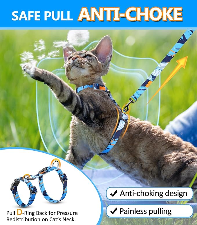 Halypet Cat Harness and Leash Set, Escape Proof [3 in 1 Adjustable & Lightweight] Cat Harness, Safe Kitten Harness for Large Cats Comfortable Soft, Easy to Wear, Walking Outdoor Travel, Medium