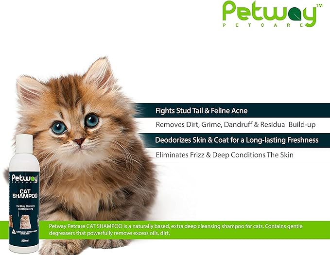 Petway Petcare Cat Shampoo, Anti Dandruff Shampoo for Deep Cleanse & Degreasing, Removes Excess Oils, Dirt and Dandruff, pH Balanced, Parabens & Sulfates Free, Cruelty Free, 8.5 Fl Oz