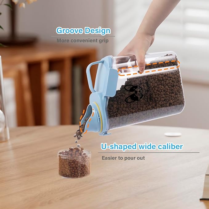 Dog Food Storage Container Airtight Portable Dog Food Container with Handled Lid and Pour Spout,Food Storage for Dog Dry Food Small Pet Food Container with Measuring Cup for Home, Travel,2.8L Blue