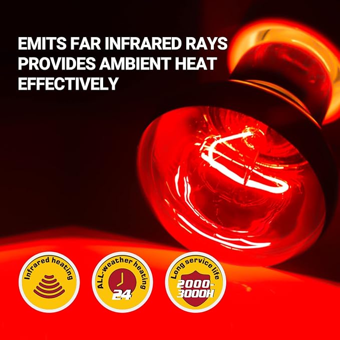 REPTI ZOO 75W Reptile Heat Lamp Bulb 2PCS Infrared Heat Emitter Red Heat Lamp for Reptile Amphibian, Infrared Basking Spot Light Bulb