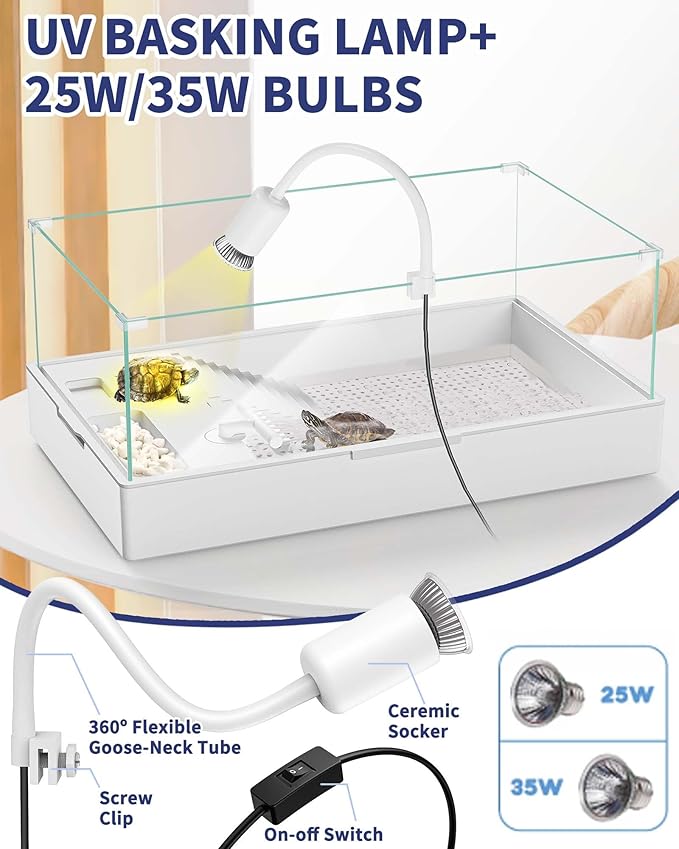 Large Turtle Tank Kit(Tank + Light + Water Pump), Acrylic Turtle Tank Starter Kit with Two Rain Shower Head, Adjustable 5W Water Pump, Higher Fences (Kit-L)