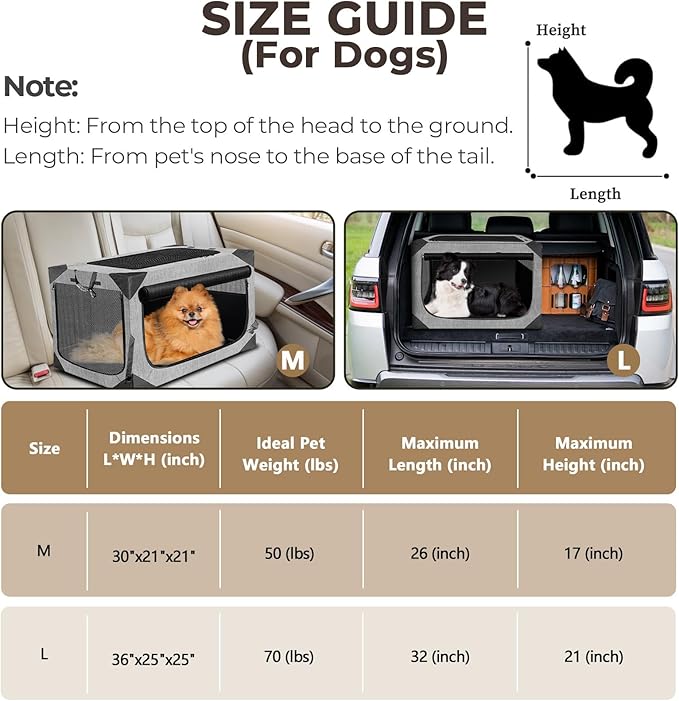 Dog Crate, Collapsible Soft Travel Crate for Large Dogs (3 Year Warranty), Indoor & Outdoor Portable Pet Kennel with Chew-Proof Mesh Window (Dark Gray, 30" L x 21" W x 21" H)